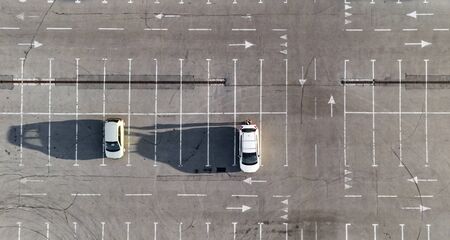Cars on parking from top viewの写真素材