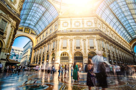 Milan, Italy - 16 August 2019: Beautiful interior of Milan Gallery filled with touristsのeditorial素材