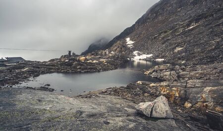 Lake high in scenic mountains
