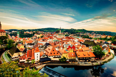 Panoramic view of colorful Cesky Krumlovの写真素材