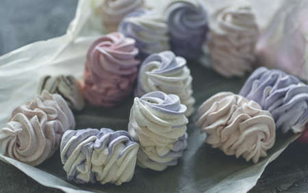 Sweet homemade zephir on craft paper, close up view