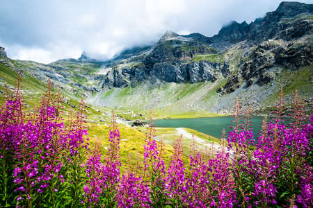 Beautiful mountain panorama with blue lake