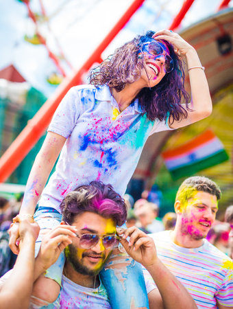 Khakiv, Ukraine - 19 May 2018: Holi color fest celebrating in Park