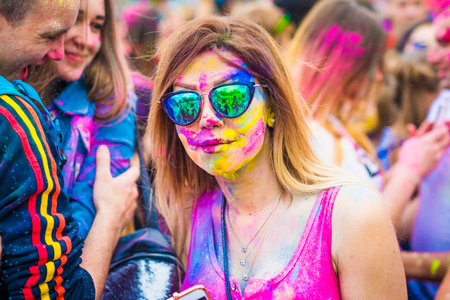 Khakiv, Ukraine - 19 May 2018: Holi color fest celebrating in Parkのeditorial素材