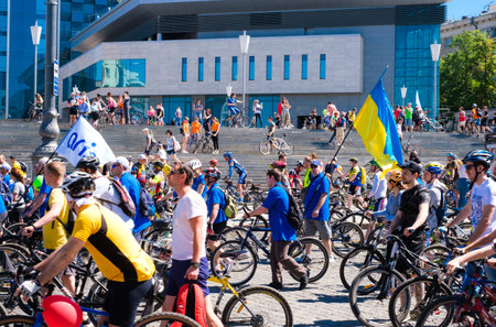 Kharkiv, Ukraine - 19 May 2019: cyclist day in the centrum of Kharkovのeditorial素材