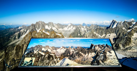 Shamoni Rrance - 25 August 2019: Mountain peaks pointer in front of natural alpine massif
