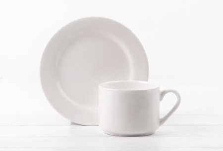 White porcelain cup and plateの写真素材