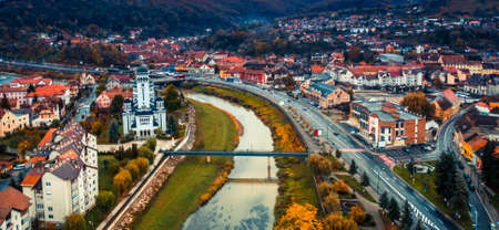 Panoramic view of romanian town architectureの写真素材