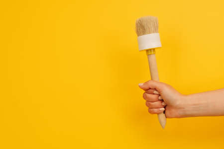 Hand holding paint brushの写真素材