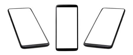 Black smart phones with blank screen isolated on white background