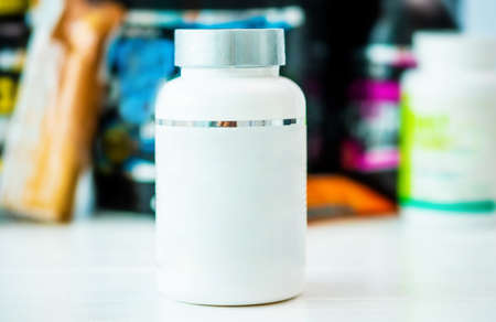 White can of vitamins without labelのeditorial素材