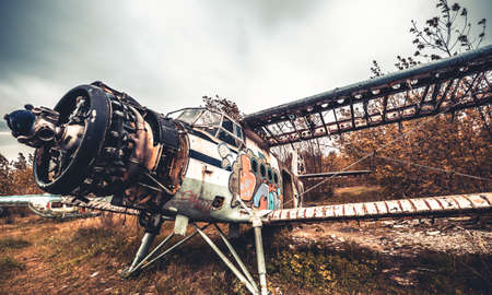 Abandoned airplane on the airfieldのeditorial素材