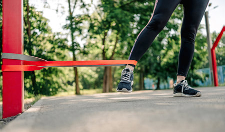Woman exercising outdoorsの写真素材