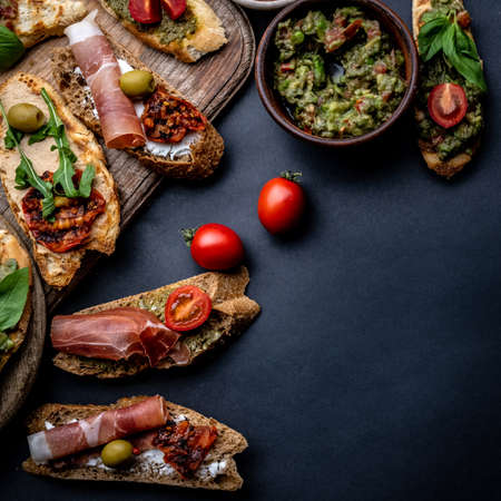 Set of different bruschettasの写真素材