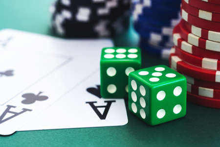 Dice, cards and chipsの写真素材