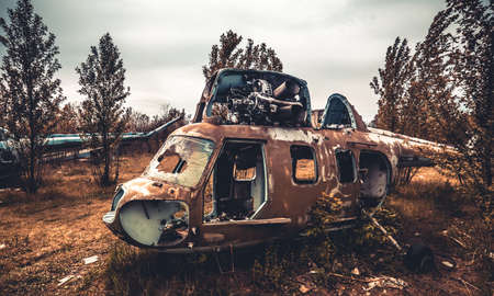 Abandoned helicopter at the airfield