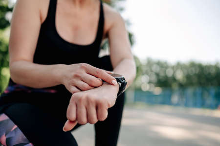 Woman exercising outdoorsの写真素材