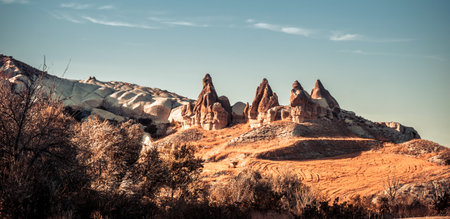 Unusual rocky mountains in Cappadocia, Turkey