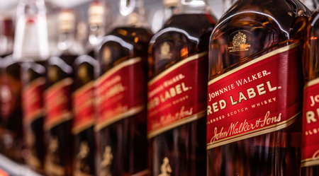 Whiskey bottles in supermarketのeditorial素材