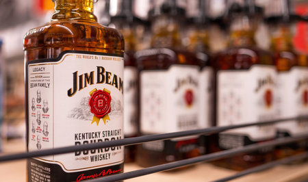 Whiskey bottles in supermarketのeditorial素材