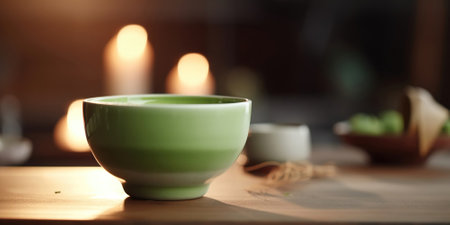 Matcha green tea in a cup on a blurred background, generative AIの素材
