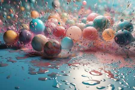bubbles of pastel paints with colourful splashes, generative AIの素材