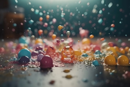 pastel Color paint splashes and bubbles on a magical background, generative AIの素材