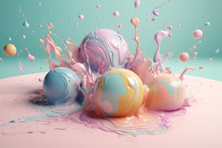 bubbles of pastel paints with colourful splashes, generative AIの素材
