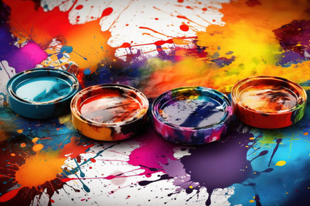 color paints with blood and splashes on a white paper, generative AIの素材