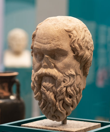 Berlin, Germany - 18 September 2019: Famous bust of Socrates in Berlin Altes museum. Ancient sculpture at exibition in Germanyのeditorial素材