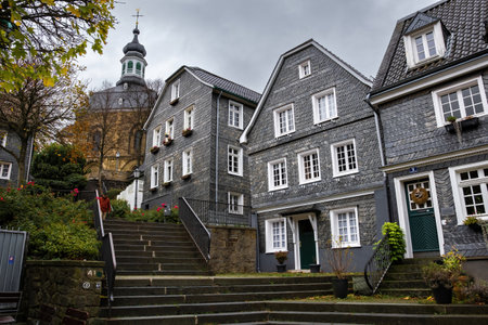 Solingen Geafrath, Germany - 2022 Octoder 01: Stair And Historical Marketplace square In Solingen Graefrath In Winterのeditorial素材
