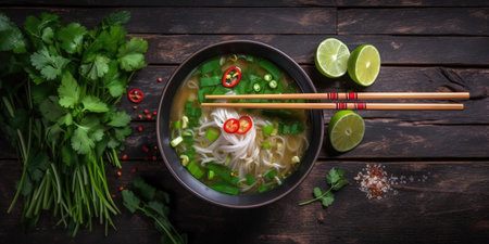 Vietnamese phobo soup top viewの素材