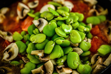 Stew vegetables, soy beans with mushrooms and vegetablesの写真素材
