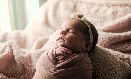 Adorable Newborn Swaddled In A Blanket During A Photoshoot