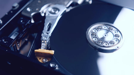 Computer HDD Hard Disk Drive. Computer Storage Memory close up
