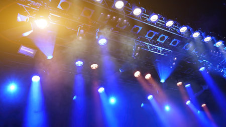 glowing blue ceiling spotlights working during the show