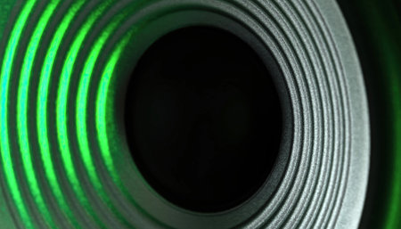 Close-Up Shot Of A Bass Music Speaker Playing In Green Lightの写真素材