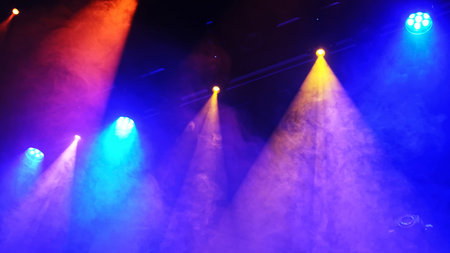 Concert Stage Lights At A Music Show In Red And Blue Colors
