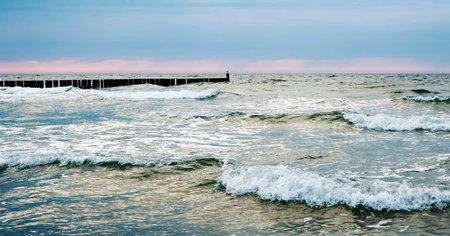 Amazing Panoramic View Of Waves Running Of The Sea Water On A Beach