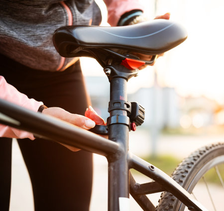 Girl Adjusting Bike Seat To Fit Heightの写真素材