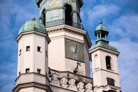 Amazing Aerial View Of The Clock On Poznan Old Town Hall At Old Market Squareの写真素材