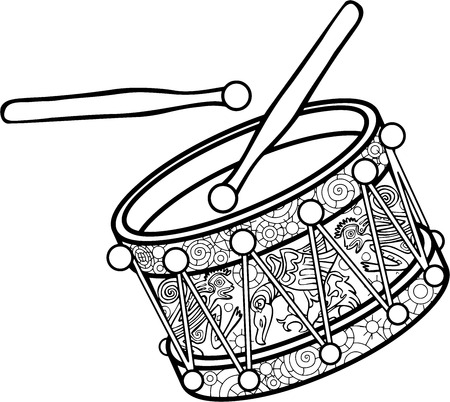 drum with chopsticks and with ethnic patternsのイラスト素材