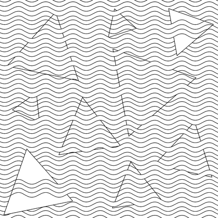 vector black and white illustration with curves and trianglesのイラスト素材