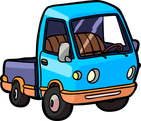 small blue truck on white background. cartoon style illustrationのイラスト素材