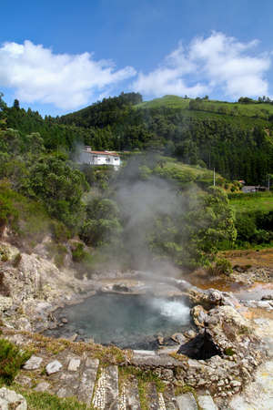 Volcanic hot spring in Furnas, Sao Miguel island, Azoresの写真素材
