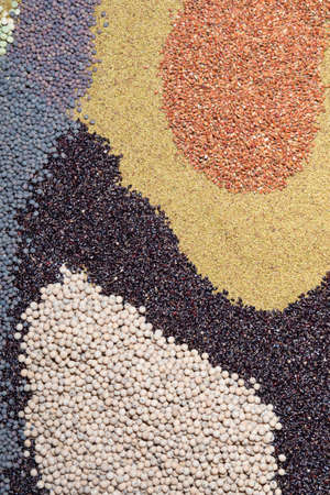 Various seed , peas, grass, millet, vetch as backgroundの写真素材
