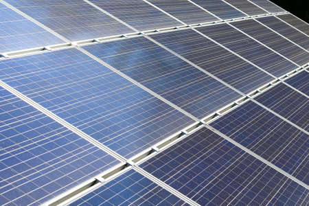 Solar panel background, green energy power plantの写真素材