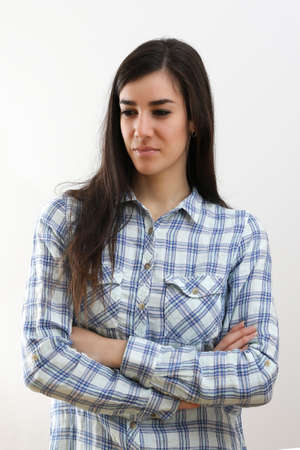 Portrait of displeased and offended young girlの写真素材