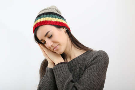 Portrait of young beautiful girl sleepingの写真素材