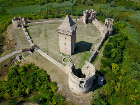 Air view of medieval  Bac fortress in Serbia province Vojvodinaの写真素材